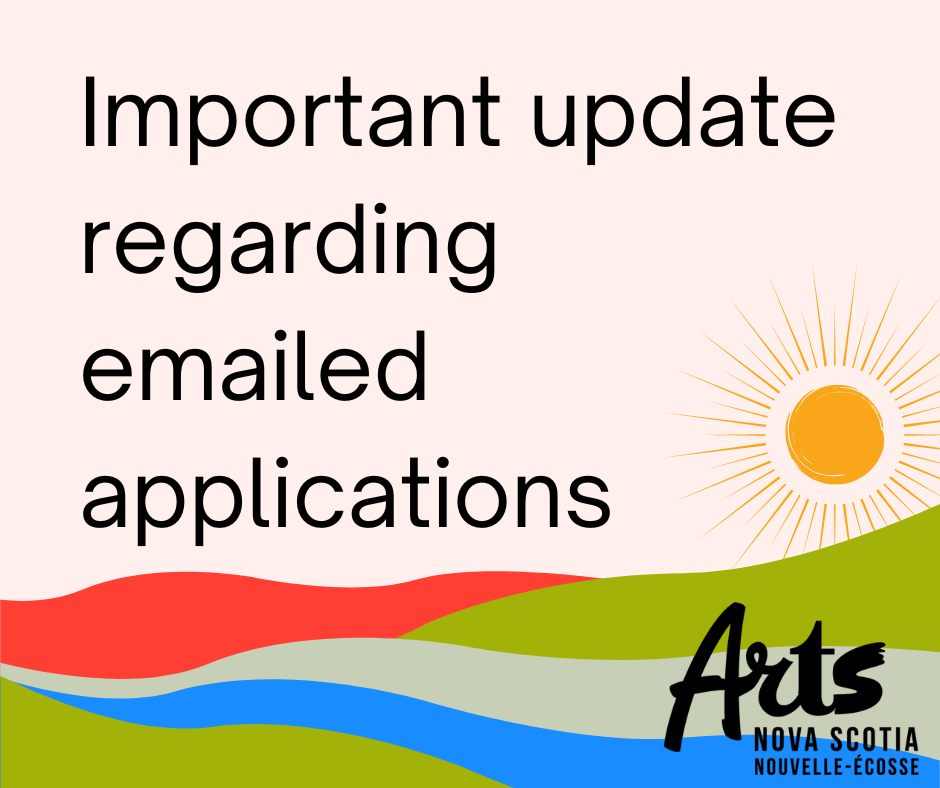 Important update regarding emailed applications. A sun sets over red, green, and blue hills.